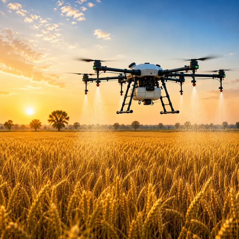Agriculture drone demo in wheat field